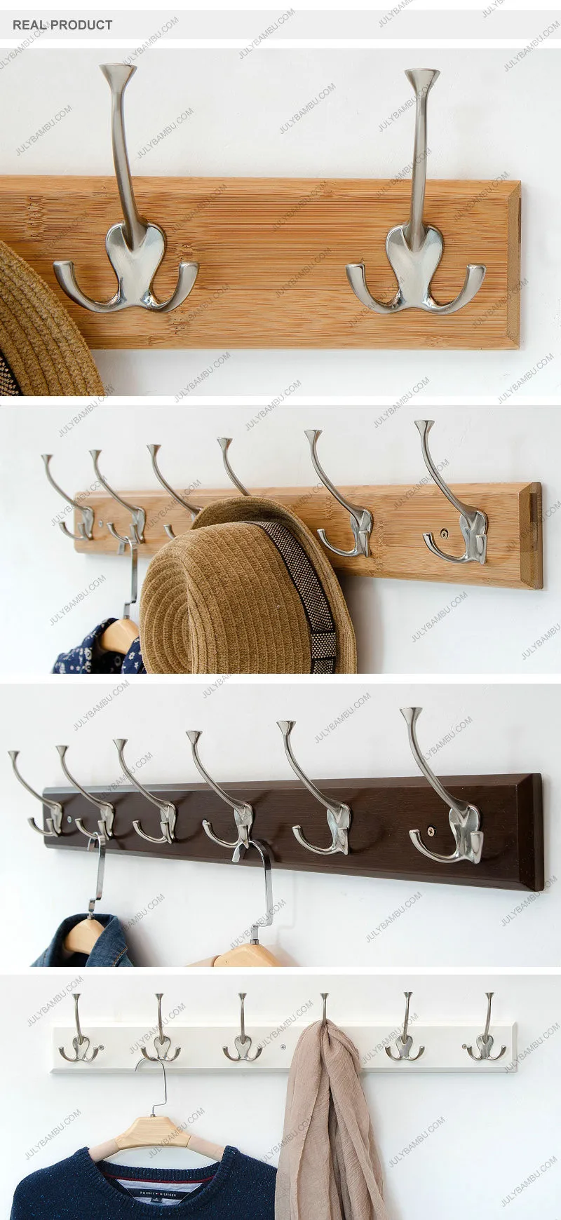 Bamboo Wood Wall Mounted Coat Hooks With 3 Hooks Buy Wall Mounted