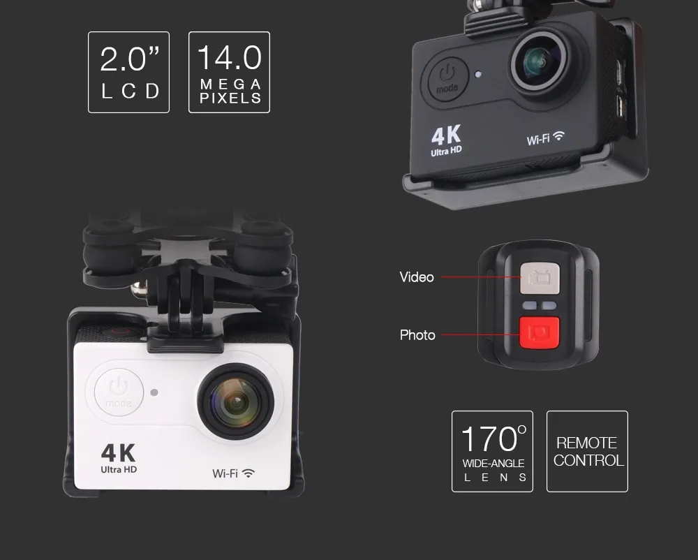 4K Action Camera Underwater Waterproof Camera 170D Wide Angle WiFi Sports Cam with Remote 2 Batteries