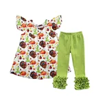 2018 Fashion Turkey and pumpkin prints girls clothing sets boutique kids apparel ruffle baby clothes