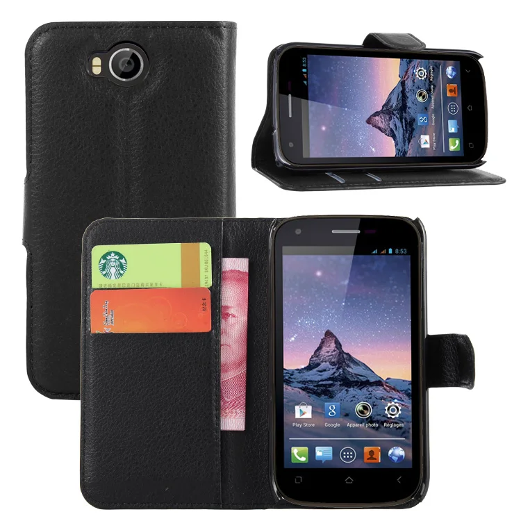 Litchi PU Card Holder Wallet Flip Leather Case For Wiko Cink Peax