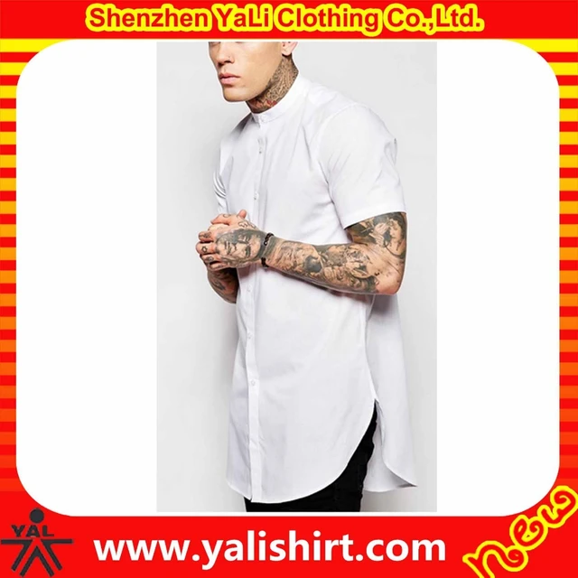 new style super quality white cotton short sleeve grandad collar