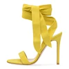 Yellow Strappy High Heels for Women Heeled Sandals for Ladies Open Toe Stiletto Heel Sandal Summer Ankle Wrapped Cute Shoes 2019