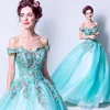 2019 Vestidos De Novia Silhouette off shoulder princess flower embroidered green wedding evening dress bridal gown