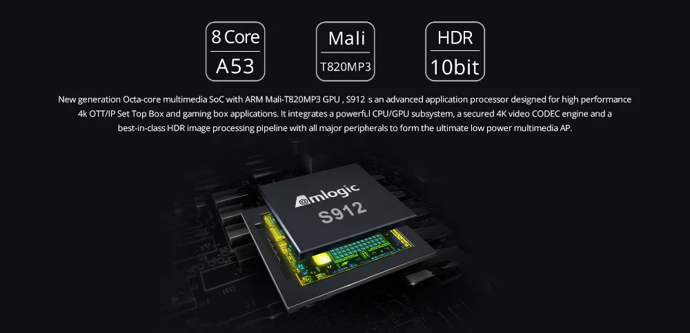 Amlogic S912 4K HDR 10 Bit 2G RAM 16G Emmc Android 6.0 Tv Box