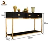 Modern vintage black lacquer metal furniture wrougth iron frame lowes mirrored glass hallway console table wooden