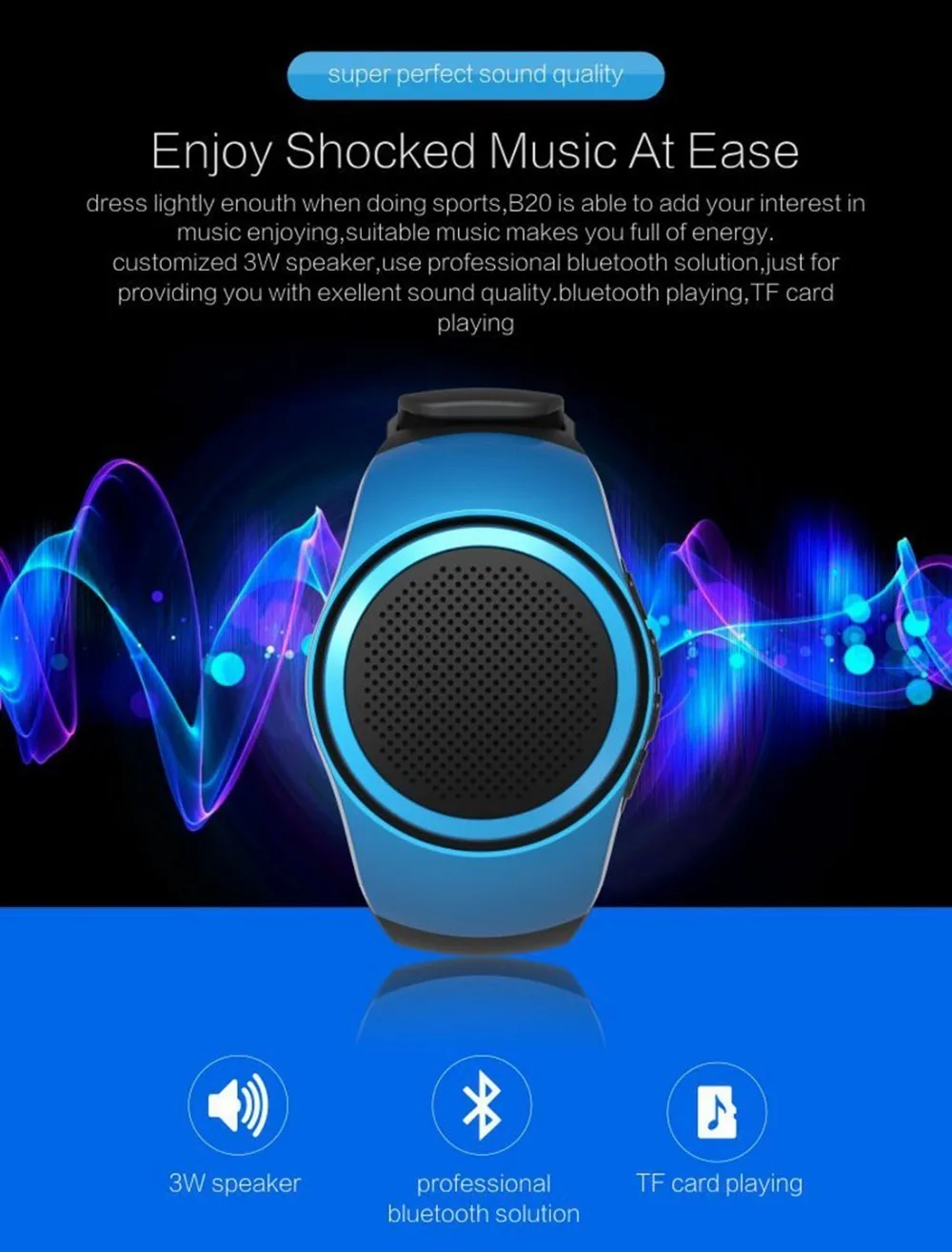 Wrist Watch Music Player, BT Wristband Speaker, MP3 Music Player Support Hands-free Call Self-timer - ANKUX.COM