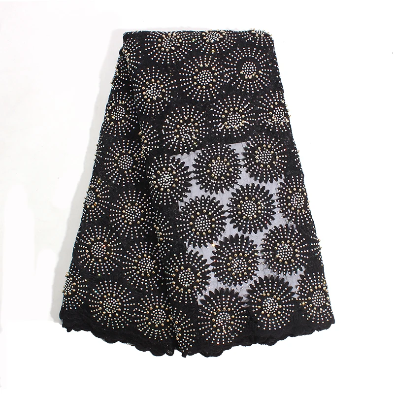 China Suppliers Embroidery Black Lace Fabric With Heavy Beads & Stones