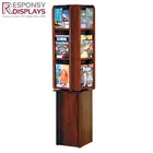 Customized floor rotating wooden book display stand for bookstore