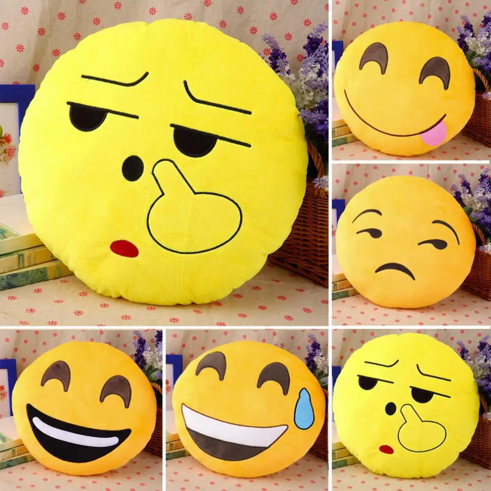 Soft Emoji Smiley Emoticon Yellow Round Cushion Pillow Stuffed Plush Toy Doll Christmas Present New