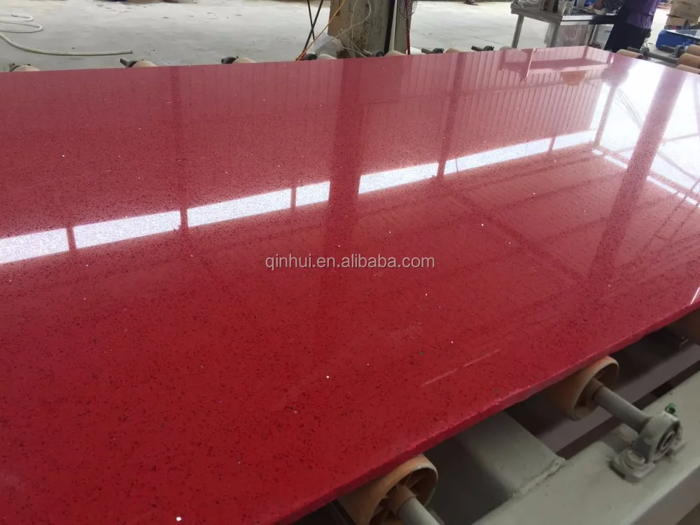 Cheap price Artificial crystal sparkling silver red quartz stone slab
