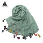 ND31 Hot sale plain solid soft foulard Muslim hijab women scarf branch tassels luxury bandana wraps shawls sjaal muffler
