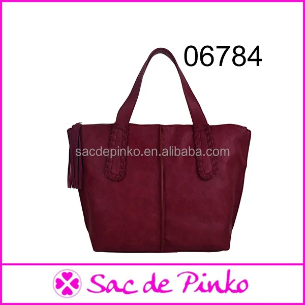 ladies wine red faux suede leather reusable shopping handbag bag