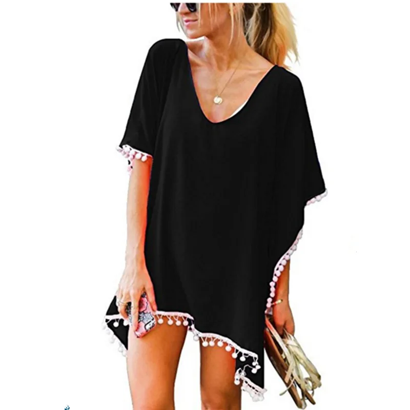 2019 New fashionSummer Europe and the United States new solid color tassel small white ball chiffon beach skirt blouse DDB004
2019 New fashionSummer Europe and the United States new solid color tassel small white ball chiffon beach skirt blouse DDB004