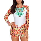 Womens Long Sleeve surfing Rash Guard Athletic Swim Shirt Color Block Print Tankini Sets Swimsuit S-XXXL