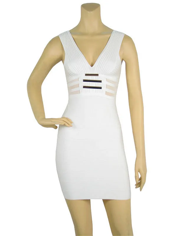 High quality Andrea signature basic white sexy tight bandage dress deep v-neck wholesale fast drop shipping