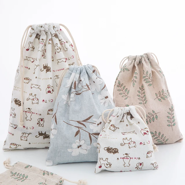 customized print small organic cotton drawstring bag