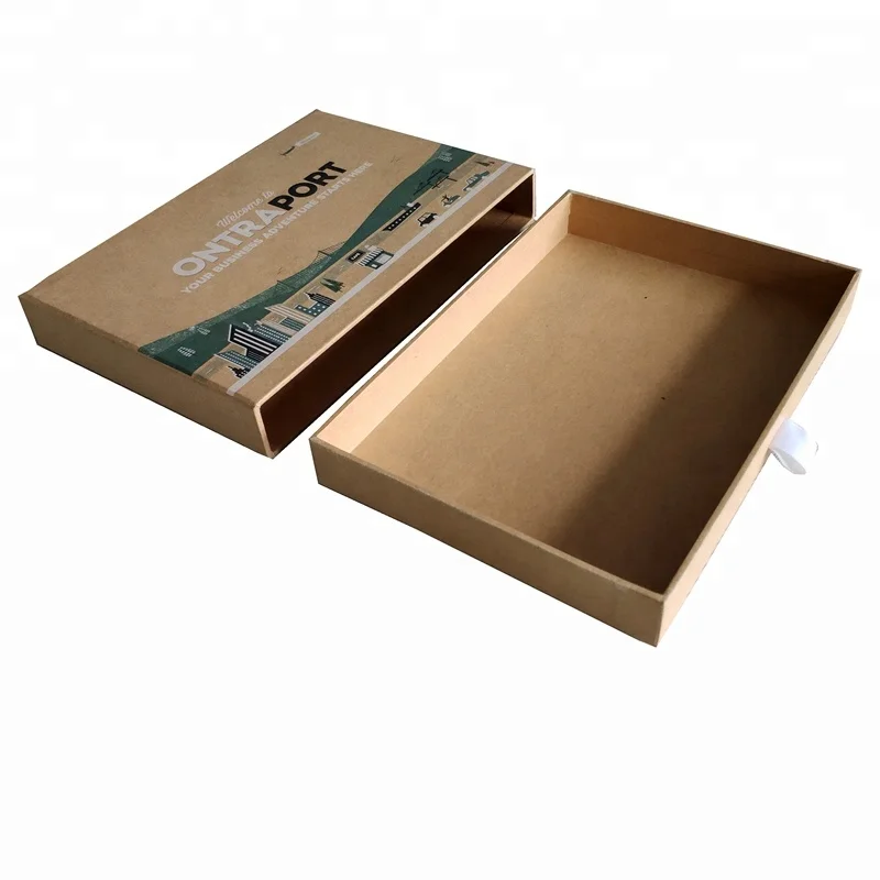 custom cardboard kraft paper box with sliding drawer