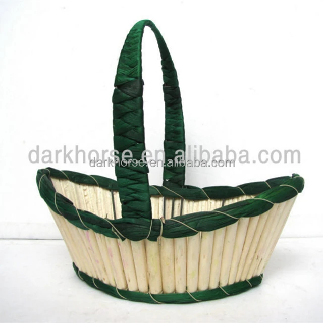 boat shape flax flower fruit picnic basket with long handle