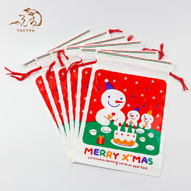 cheap waterproof printed plastics christmas drawstring gift bag