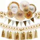 Gold Party Decorations, Paper Fans Flowers Set For Bachelorette Birthday Wedding Bridal Shower Decor, Pack Of 38