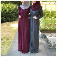 

2019 Abaya fashion girl long sleeve maxi dress inside and outside wear muslim dress side pocket abaya