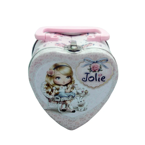 heart shape metal candy tin box with handle