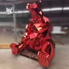 Red color large stainless steel sitting bear statue for sale