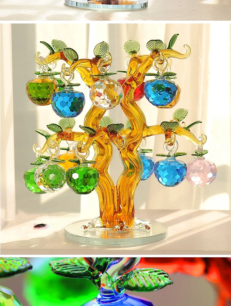 hot sale transparent crystal glass apple tree with 18 apples for