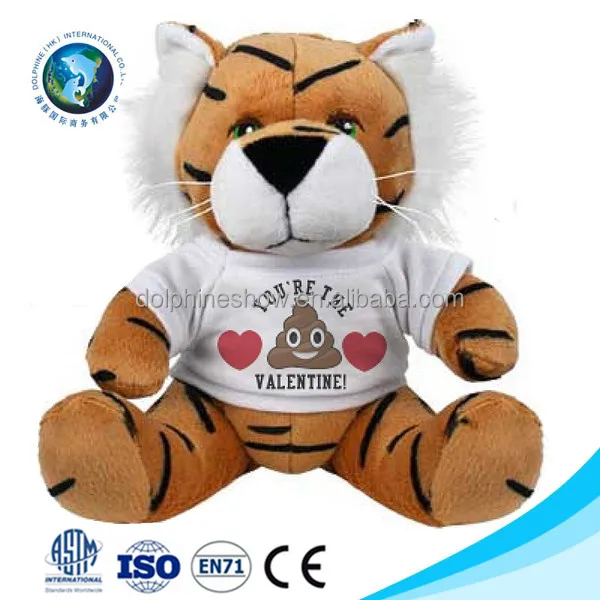 2017 promotion gift costom printed logo plush tiger with t