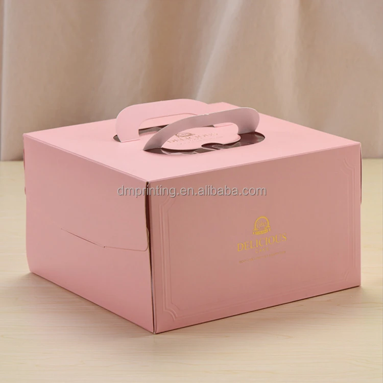 luxury printed cake gift packaging foldable handle paper box