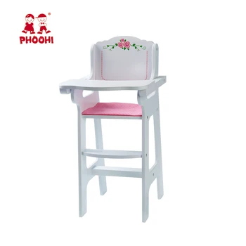 Pretend Play Doll Game Baby Wooden High Chair Toy For 18 Inch Doll