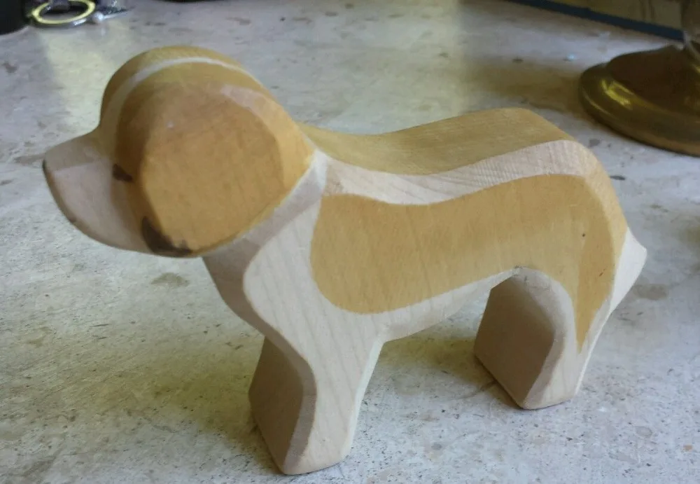 Hand painted Waldorf inspired wooden toy dog