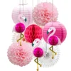 Tropical Pink Flamingo Party Honeycomb Decoration, Pom Poms Paper Flowers Paper Fan Paper Lanterns for Hawaiian Summer Deco