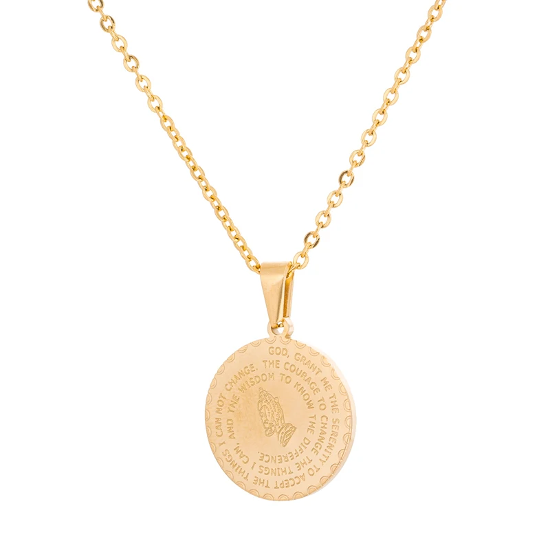 New personality stainless steel disc religion prayer hand text pendant necklace
New personality stainless steel disc religion prayer hand text pendant necklace