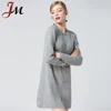 Latest OEM Women fashion knit dress style slit grey knee cover dress lady casual one-piece dress