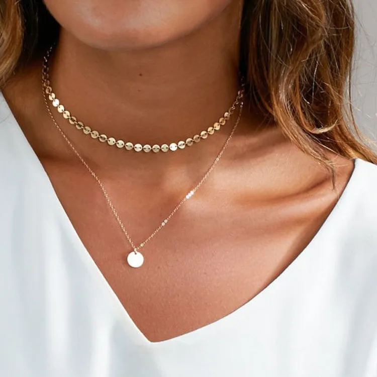 European and American fashion jewelry alloy copper sequins double layer gold coin pendant chain necklace
European and American fashion jewelry alloy copper sequins double layer gold coin pendant chain necklace