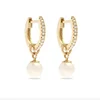 pearl pave diamond huggies hoop earrings gold plated