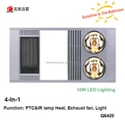 Newest design LED 10W light 4 in 1 ceiling mounted bathroom fan heater with large airflow