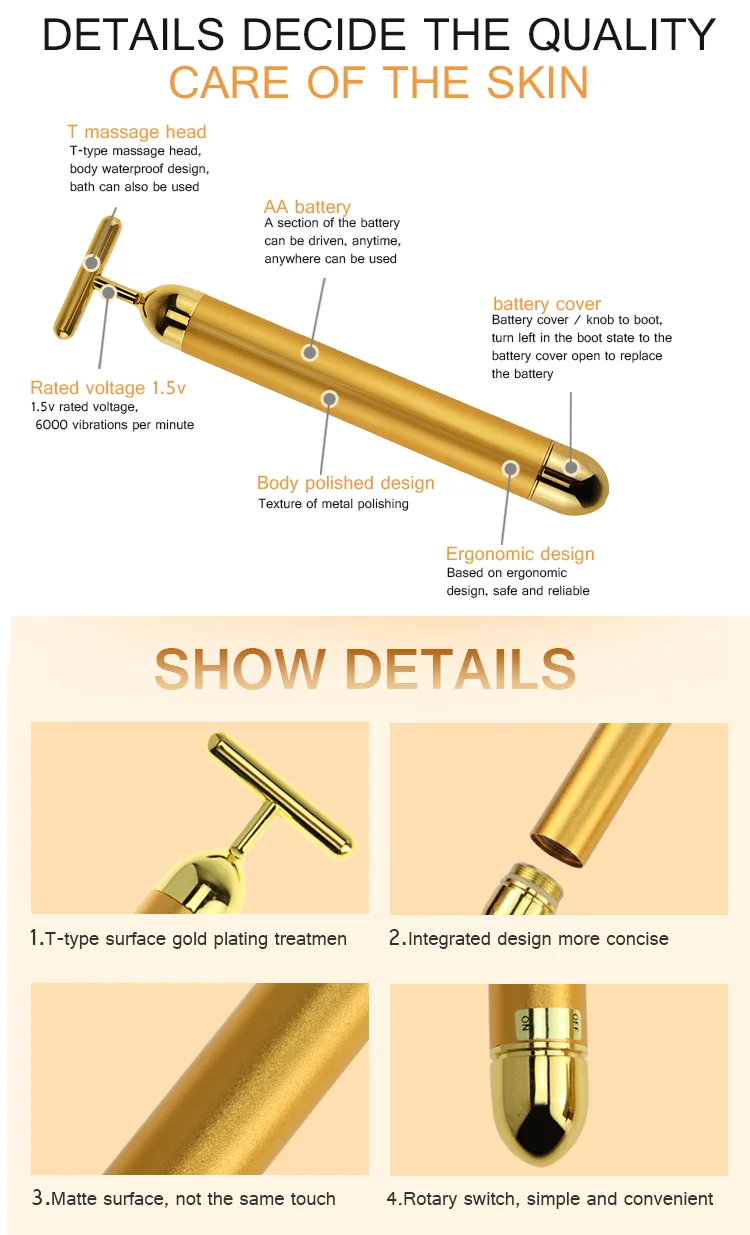 OEM cellulite reduction high frequency 24k gold energy beauty bar / facial Massager