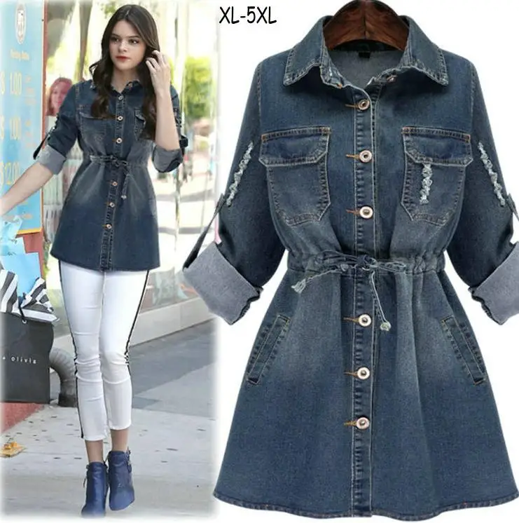 Plus Size Denim Trench Coat Fashion Women Coat Long Sleeve Lapel Neck Jacket for Ladies Outwear Single-breasted Long-sleeved, Blue
Plus Size Denim Trench Coat Fashion Women Coat Long Sleeve Lapel Neck Jacket for Ladies Outwear Single-breasted Long-sleeved, Blue