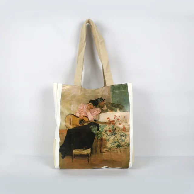 custom full area printing tote bag canvas cloth oil painting bag