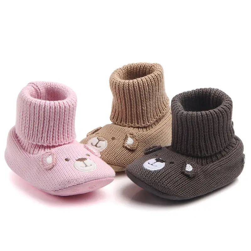 High quality soft knitted fabric and anti-slip outsole baby boots, Pink/brown/dark brown 
High quality soft knitted fabric and anti-slip outsole baby boots, Pink/brown/dark brown
