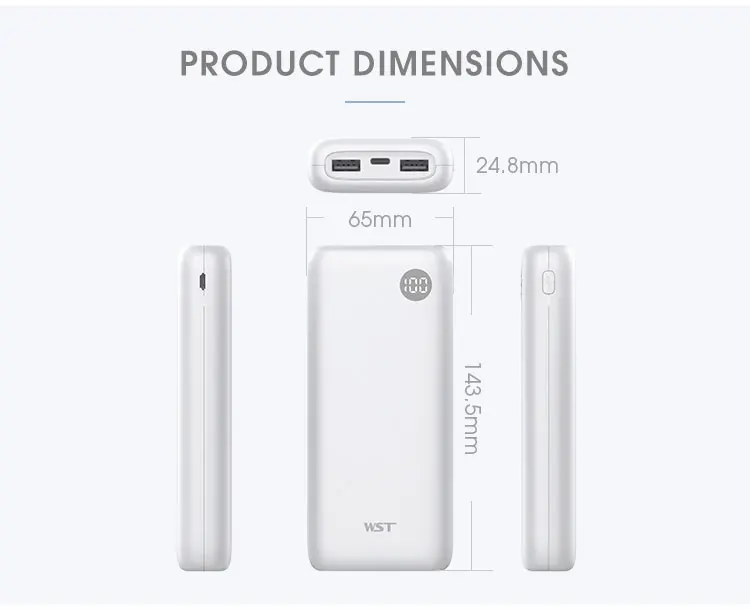 WST ABS Micro USB output input royal sleek 20000 mah portable power bank with digital display screen - ANKUX.COM