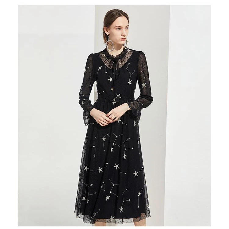 Fashion Black Polka Dot Mesh Embroidery Lace Long Sleeves Ruffle Sleeves Black Elegant Dresses, Black /customized
Fashion Black Polka Dot Mesh Embroidery Lace Long Sleeves Ruffle Sleeves Black Elegant Dresses, Black /customized