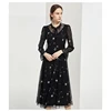 Fashion Black Polka Dot Mesh Embroidery Lace Long Sleeves Ruffle Sleeves Black Elegant Dresses