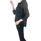 Summer Womens Tops And Blouses Casual Workout Black Ruffle blouse