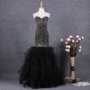 In Stock!Cheap Wholesale High Quality Evening Gowns Real Photo Black Tulle Ruffles Beaded AB Rhinestone Mermaid Evening Dresses