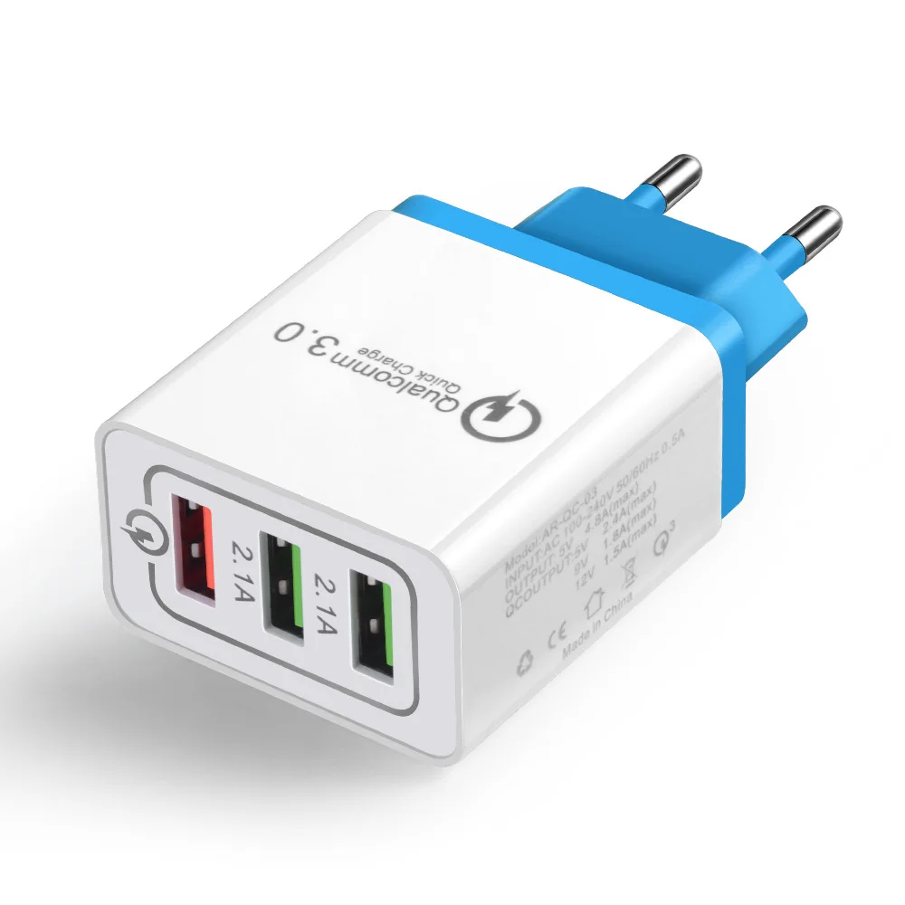 Portable Travel Phone Charger 3.0 Fast Plug 3 Port Multi USB Adapter Trending Electric Wall Charger with EU/US Connections