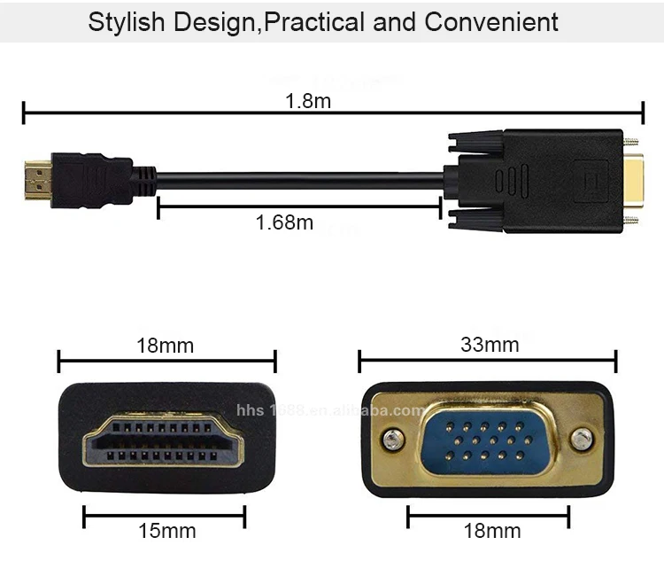 Cold Plated 19 Pin Connector HD MI to VGA Cable 6FT with High Quality PVC Material - ANKUX.COM