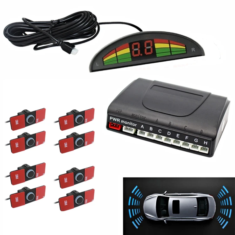 front rear 8 flat 16.5mm probes sensor car parking systems with LED display - ANKUX.COM